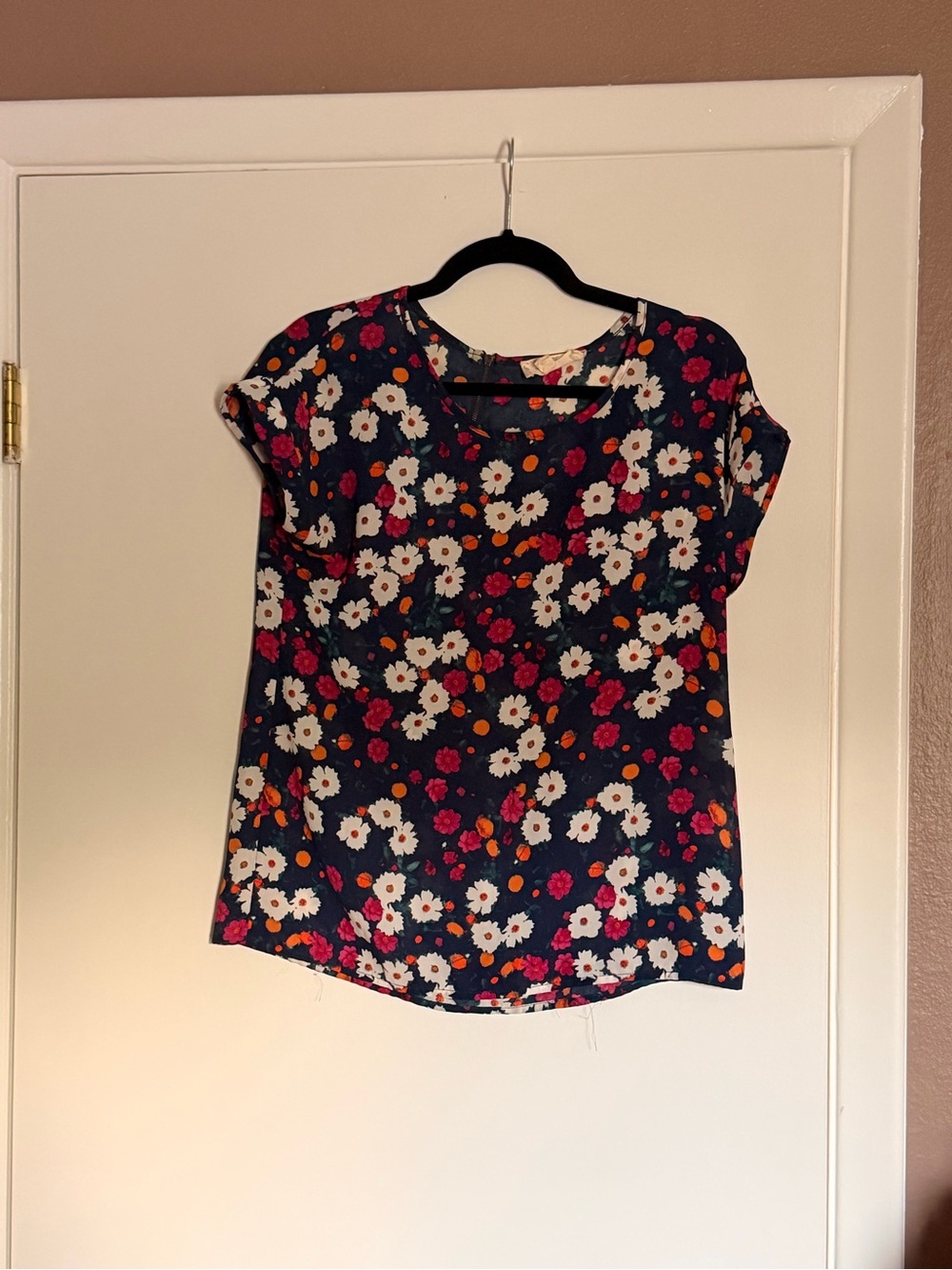 Hippie Rose Navy Floral Cap-Sleeve Blouse